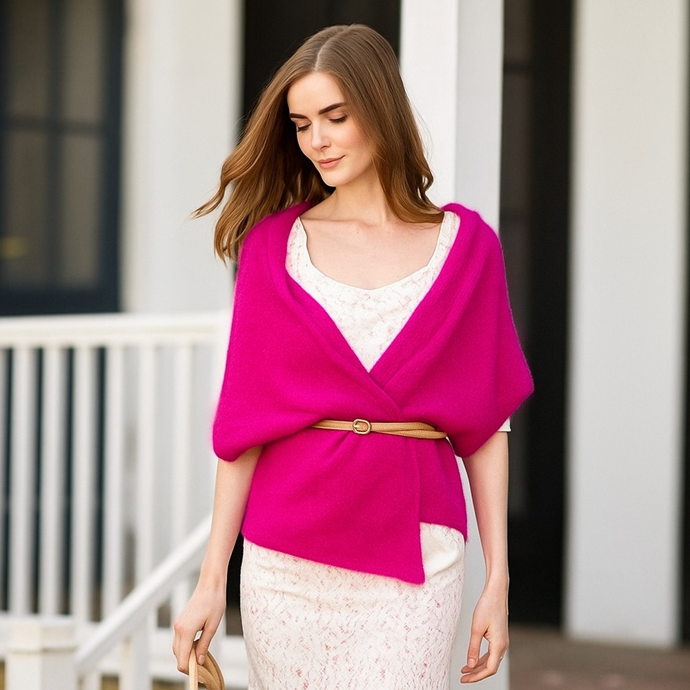 100% Cashmere Fuchsia Sweater Wrap with Sleeves